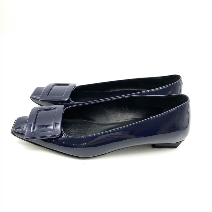正規品 Roger Vivier ロジェヴィヴィエ  パンプス パテントレザー ネイビー 約22cm ローヒールパンプス ローファー フラットシューズの画像
