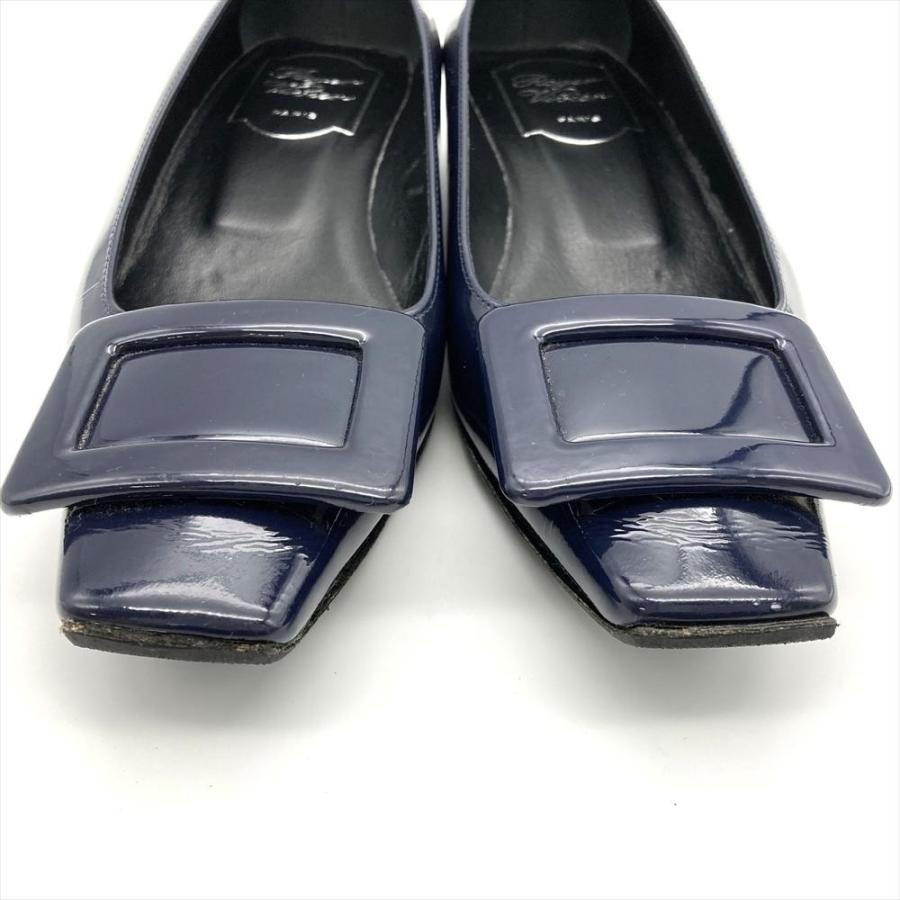 正規品 Roger Vivier ロジェヴィヴィエ  パンプス パテントレザー ネイビー 約22cm ローヒールパンプス ローファー フラットシューズの画像
