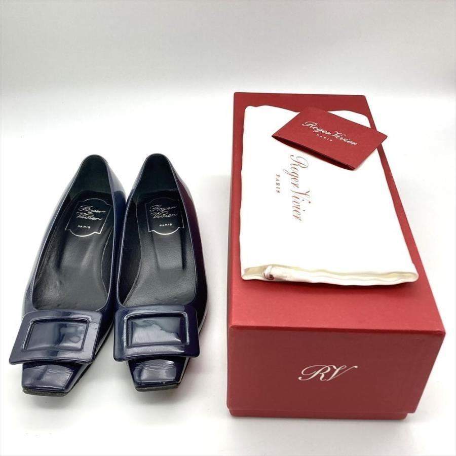 正規品 Roger Vivier ロジェヴィヴィエ  パンプス パテントレザー ネイビー 約22cm ローヒールパンプス ローファー フラットシューズの画像