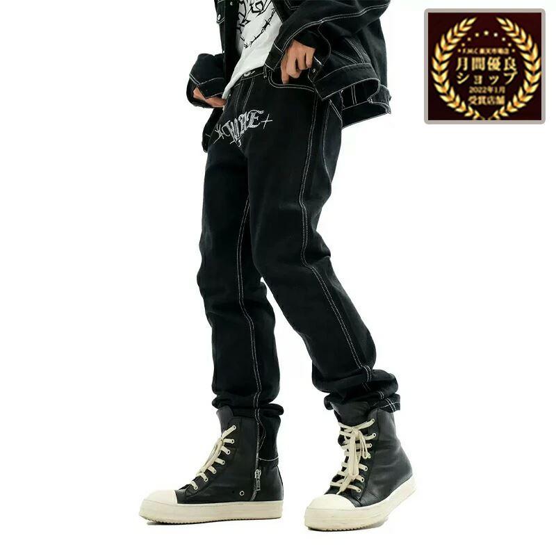 EVAE MOB エバーモブ BLACK DENIM PANTS ラインストーン キラキラ 