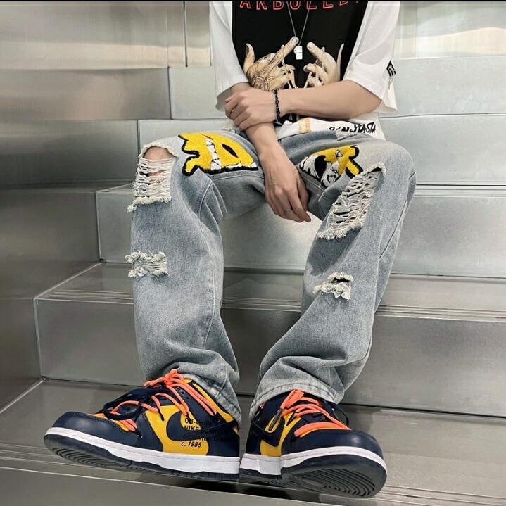 レビュー記入でプレゼント】メンズ ワッペンデニム デニム パンツ