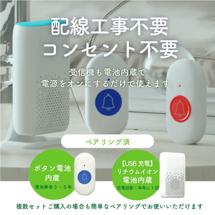 呼び出しベル 介護 家庭用 充電式 ワイヤレスコール 介護 防水 ボタン ワイヤレスコール 介護ベル 介護 看護 ボタン 音楽 58曲 音量調整 工事不要 SOS スタンド｜fabomi｜06