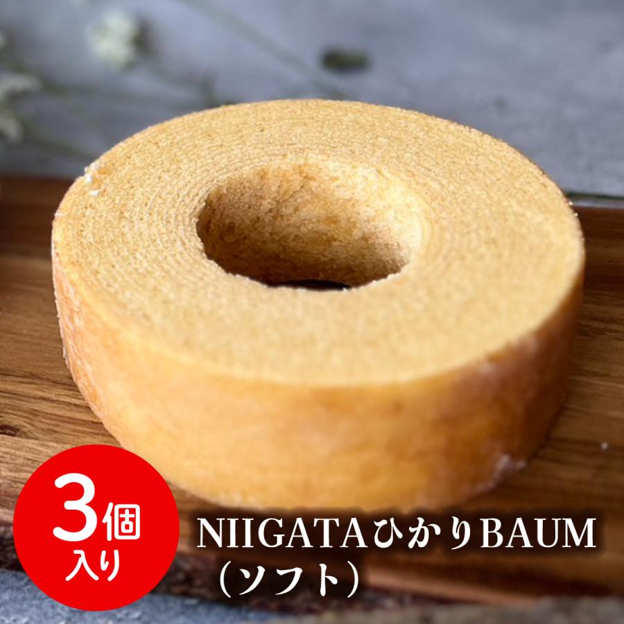 送料無料 青木農場 新潟 グルテンフリー コシヒカリ 玄米粉 バウムクーヘン NIIGATAひかりBAUM（ソフト）3個 化粧箱付 ばうむ バウム ケーキ プレゼント 冷蔵便 | 