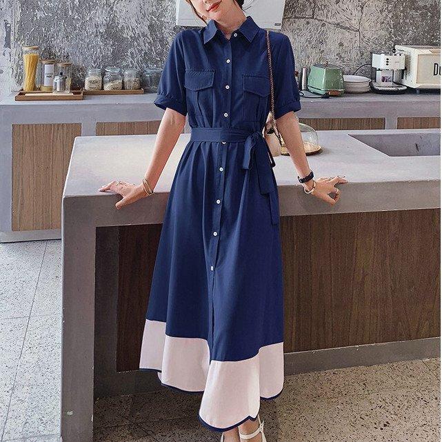 超p祭sale ワンピース レディース ファッション 代 30代 40代 50代 女性 春 夏服 バイカラー フレアワンピース 半袖 レトロかわいい 春夏 ミモレ丈