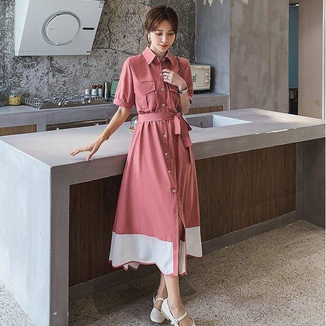 超p祭sale ワンピース レディース ファッション 代 30代 40代 50代 女性 春 夏服 バイカラー フレアワンピース 半袖 レトロかわいい 春夏 ミモレ丈