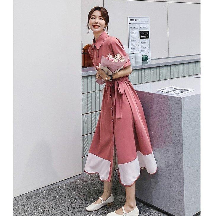 超p祭sale ワンピース レディース ファッション 代 30代 40代 50代 女性 春 夏服 バイカラー フレアワンピース 半袖 レトロかわいい 春夏 ミモレ丈