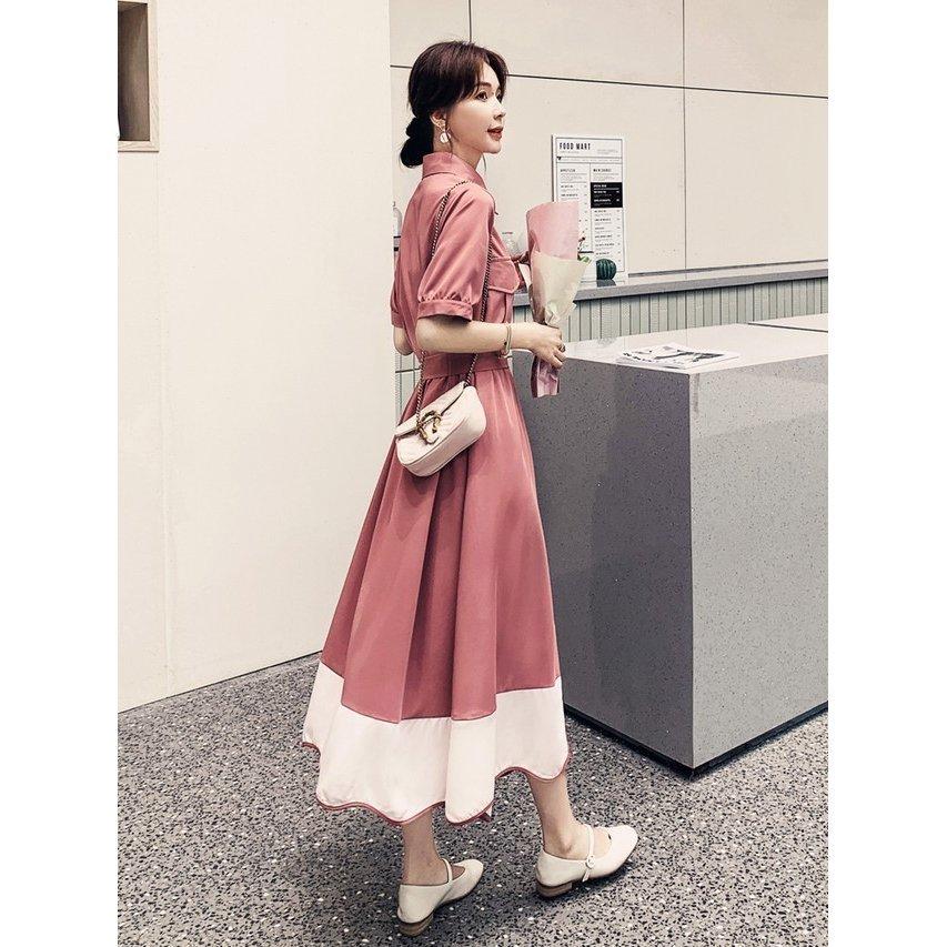 超p祭sale ワンピース レディース ファッション 代 30代 40代 50代 女性 春 夏服 バイカラー フレアワンピース 半袖 レトロかわいい 春夏 ミモレ丈