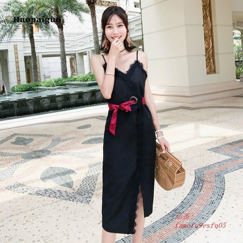 プラス サイズ 非対称 ドレス 女性 夏黒スパゲッティ ストラップ V レース ミッドふくらはぎ カジュア ル ビーチ ドレス 優雅 な女性 ドレス グループ上 レ Duje It