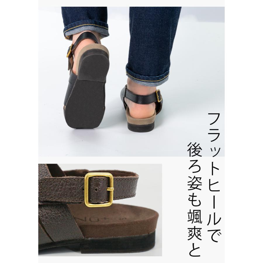 NU+ 本革 牛革 レザーサンダル レディース シンプル フラット