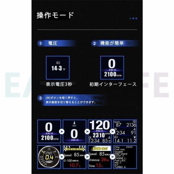 スピードHUD 高精度 タコメーター マルチメーター 外付け OBD2 GPS 速 エンジン回転数 ブースト計 水温計 両方同時対応 タコメータ 車載｜factoryyustore｜15