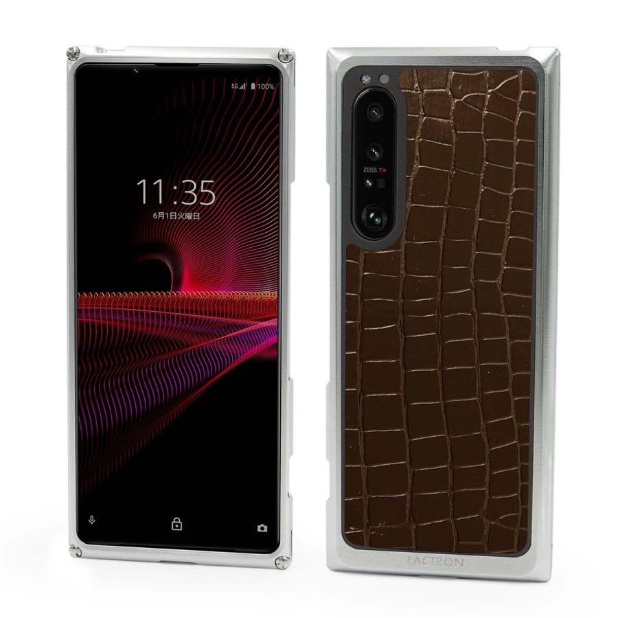 FACTRON Xperia 1 III用 ジュラルミン削り出しジャケットSIMPLEX for Xperia 1 III  シャイニーシルバー×ダークブラウンクロコ　1169