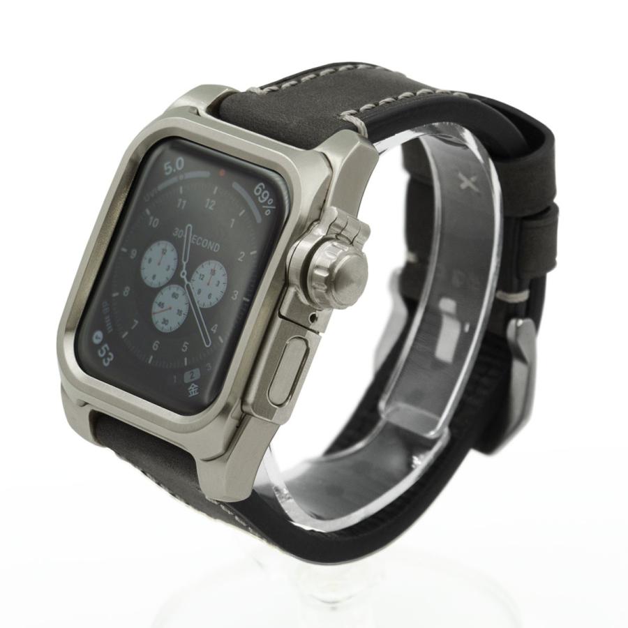 AppleWatch4,5,6用 40mmケース 心電図App対応 FACTRON Next for AppleWatch6 チタニウム ブラックレザーバンド FA-W-065の画像