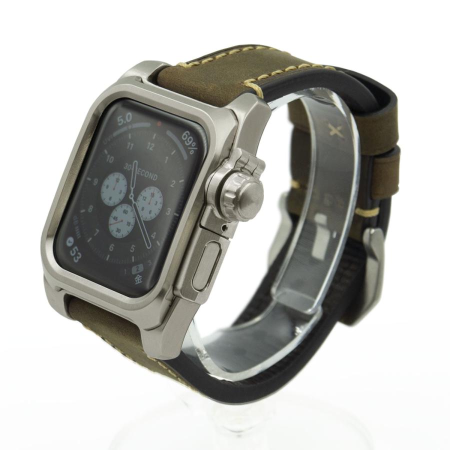 AppleWatch4,5,6用 44mmケース 心電図App対応 FACTRON Next for AppleWatch6 チタニウム ブラウンレザーバンド FA-W-066の画像