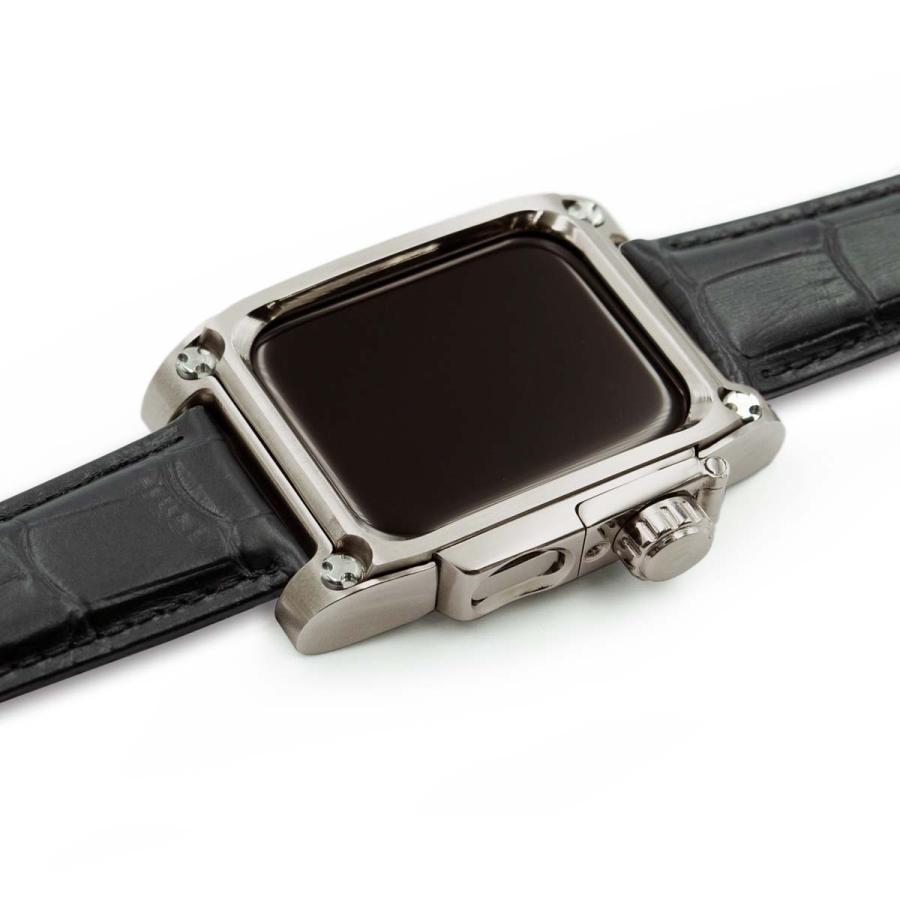 AppleWatch4,5,6用  44mmチタニウムケース 心電図App対応 FACTRON NOVEL for AppleWatch6 チタニウム ブラッククロコバンド FA-W-074の画像