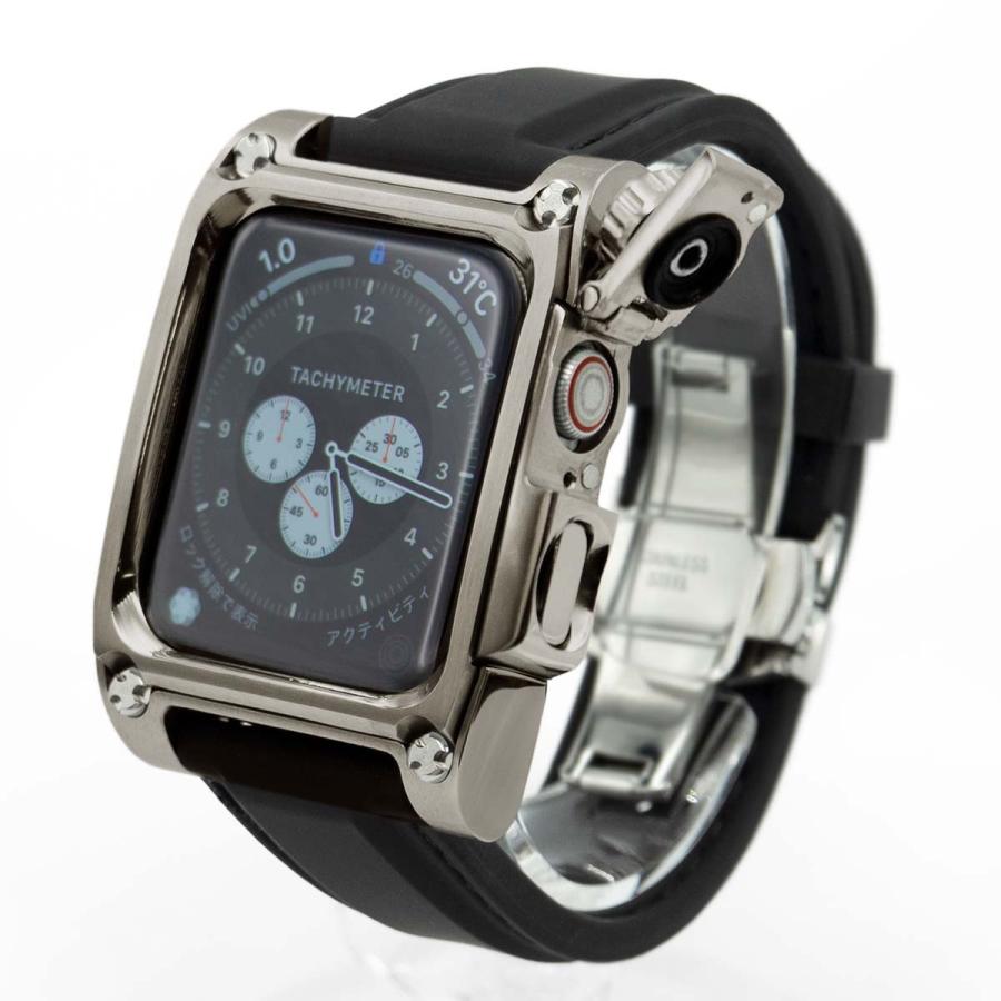 AppleWatch4,5,6用  44mmチタニウムケース 心電図App対応 FACTRON NOVEL for AppleWatch6 チタニウム ブラックシリコンラバーバンド FA-W-075の画像