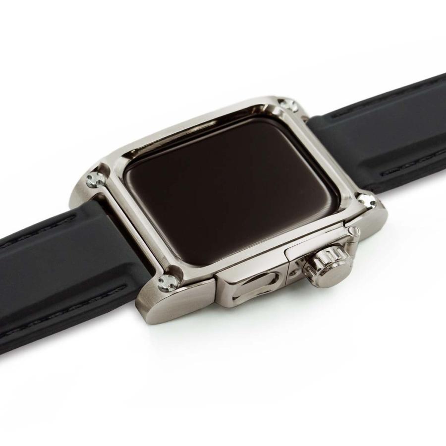 AppleWatch4,5,6用  44mmチタニウムケース 心電図App対応 FACTRON NOVEL for AppleWatch6 チタニウム ブラックシリコンラバーバンド FA-W-075の画像