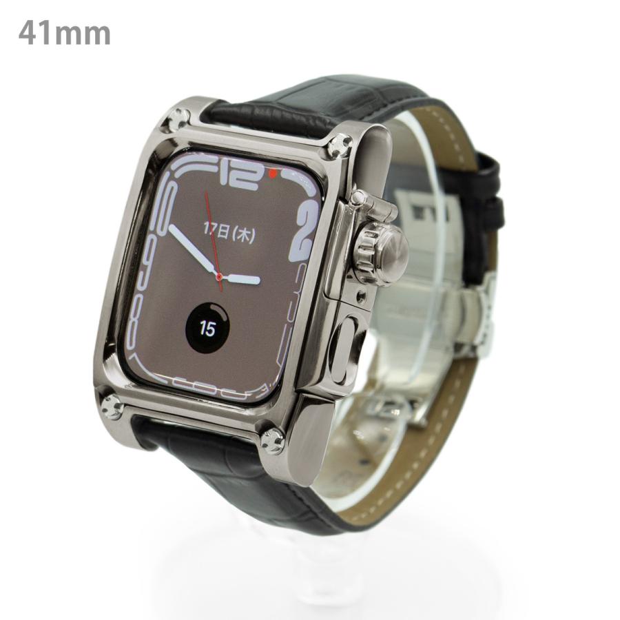 Apple Watch7,8用 チタニウム削り出し 高級アップルウォッチケース FACTRON Novel for AppleWatch7 心電図APP対応 ブラッククロコバンドの画像