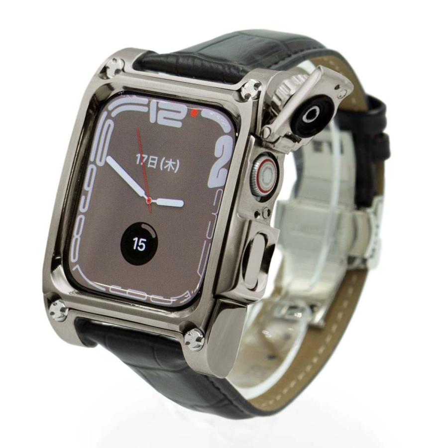 Apple Watch7,8用 チタニウム削り出し 高級アップルウォッチケース FACTRON Novel for AppleWatch7 心電図APP対応 ブラッククロコバンドの画像