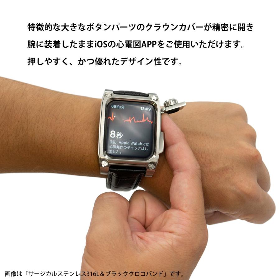 Apple Watch7,8用 チタニウム削り出し 高級アップルウォッチケース FACTRON Novel for AppleWatch7 心電図APP対応 ブラッククロコバンドの画像