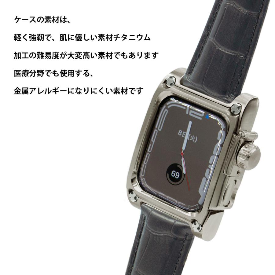 Apple Watch7,8用 チタニウム削り出し 高級アップルウォッチケース FACTRON Novel for AppleWatch7 心電図APP対応 ブラッククロコバンドの画像