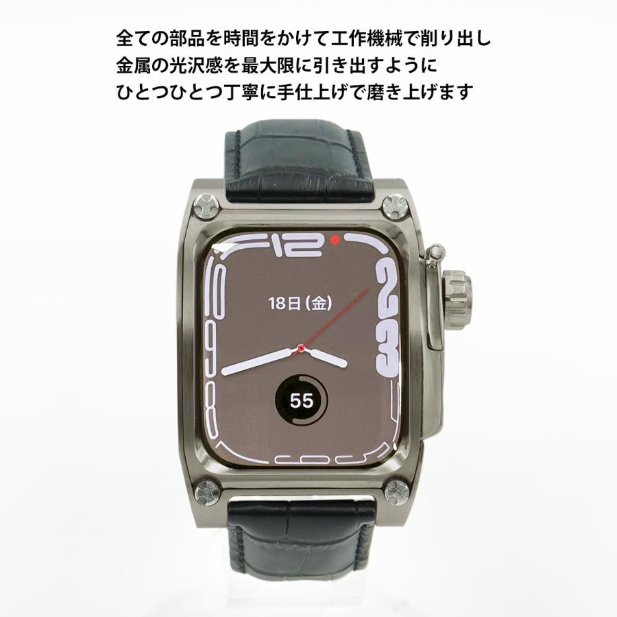 Apple Watch7,8用 チタニウム削り出し 高級アップルウォッチケース FACTRON Novel for AppleWatch7 心電図APP対応 ブラッククロコバンドの画像