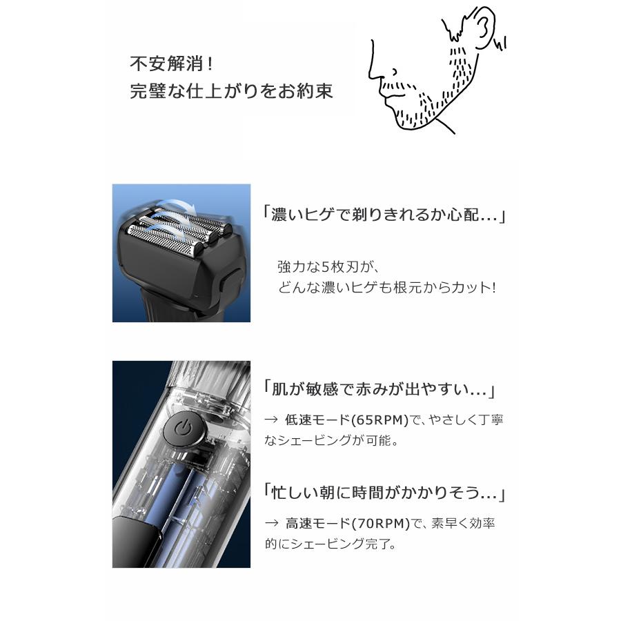 シェーバー ひげ剃り 電気シェーバー コンパクト 5枚刃 メンズ おすすめ メンズシェーバー ヒゲトリマー 充電式  送料無料 HED-5581 |  | 06
