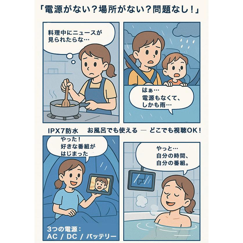 どこでも地デジ視聴・録画対応】防水 ポータブルテレビ 14インチ 車載
