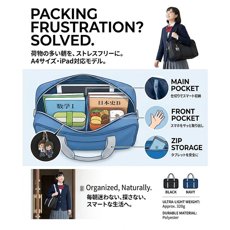 スクールバッグ 学生カバン スクバ 通学バッグ 黒 ブラック 紺
