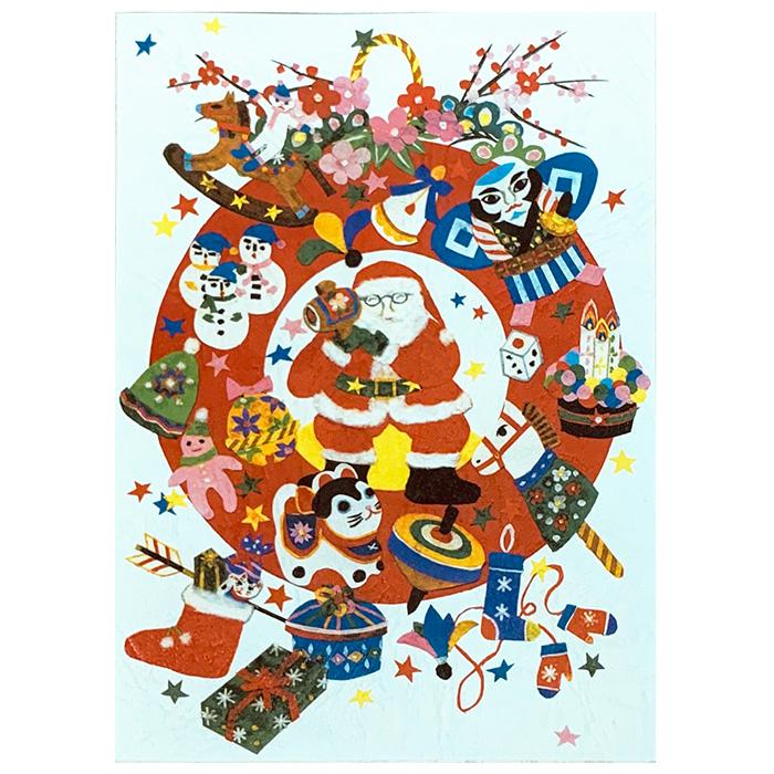 クリスマスカード 和風 【F20-601】 貼り絵 クリスマスリース