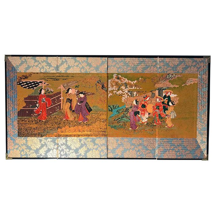 ミニ屏風 杜若(かきつばた)紅梅図 美人画 手習い 送料無料 ミニ ミニ屏風 杜若(かきつばた)紅梅図 美人画 手習い 送料無料 ミニ