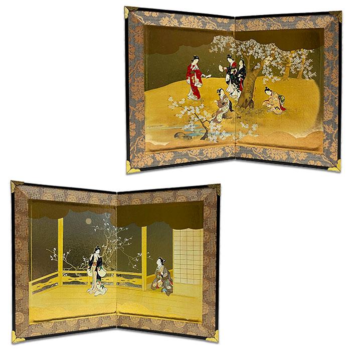 屏風 桜 梅 美人画 2月 3月 4月 春 冬 人形 風俗画 送料無料 二曲