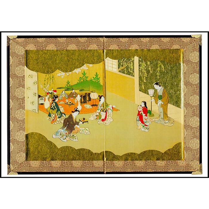 ミニ屏風 ひな 雛 祭 桃 初節句 ひなまつり 3月 4月 春 人形 風俗画