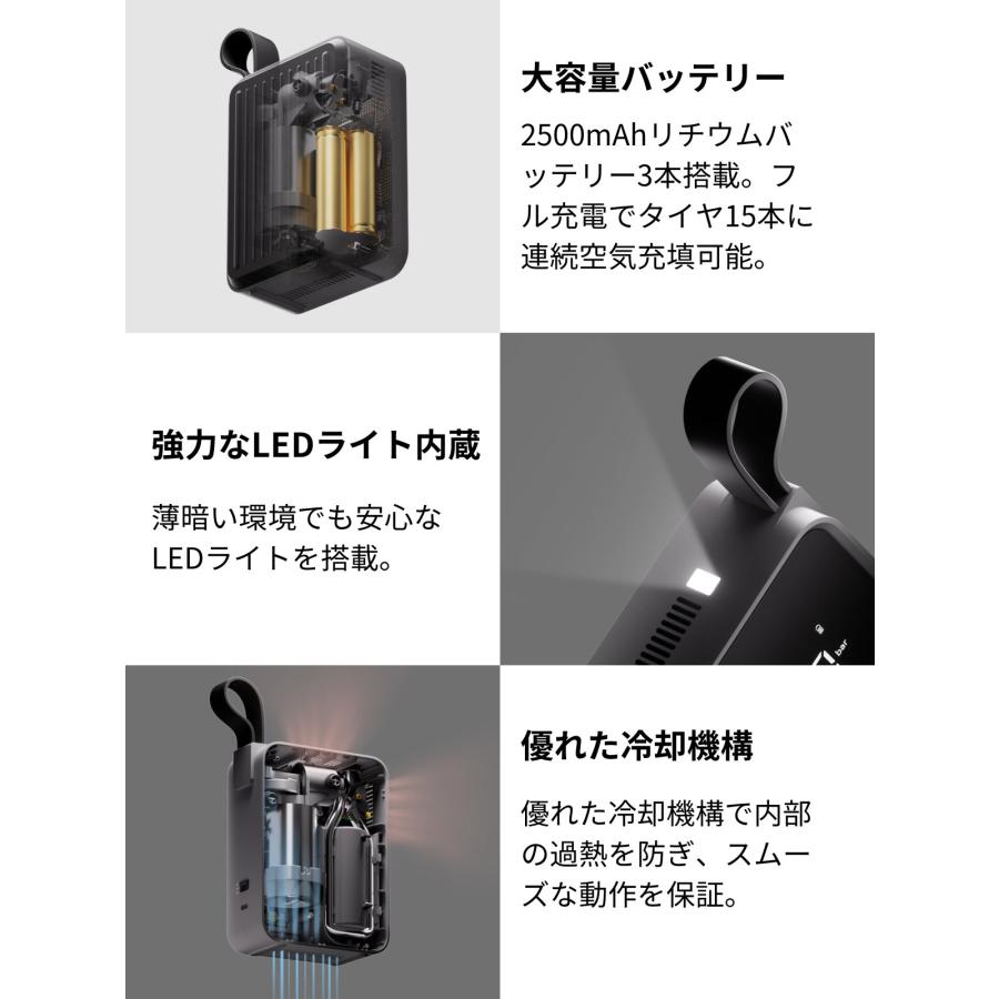 HOTO エアポンプ Pro 12V強力モーター 5種プリセット 2500mAh大容量