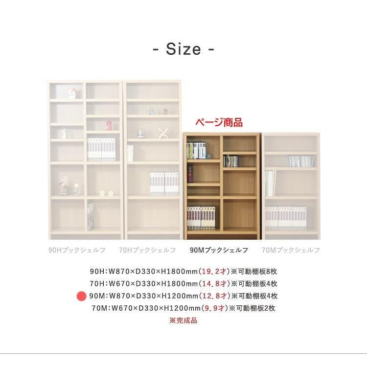 オープンラック 幅90cm 高120cm ミドルタイプ 本棚 書棚 可動式棚 木製