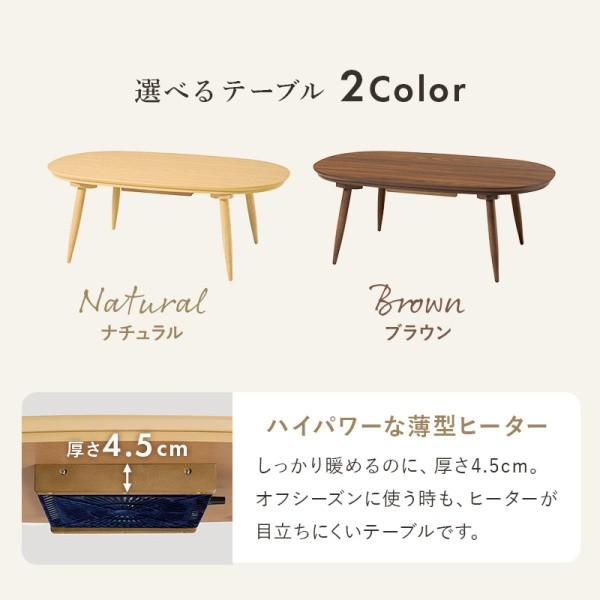 オーバル型 こたつ テーブル 薄掛け布団 2点セット 幅100cm リバーシブル フランネル生地 掛布団 リビング センターテーブル 天板固定ネジ付 セット 送料無料の画像