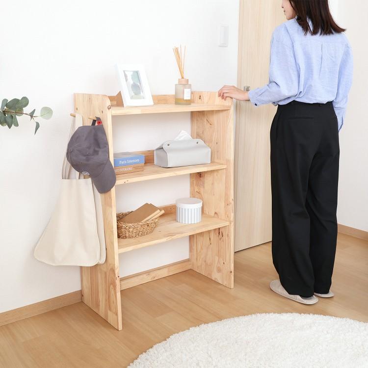 木製 3段 ラック 幅70cm 壁面トップユニット サイドフック付 シェルフ