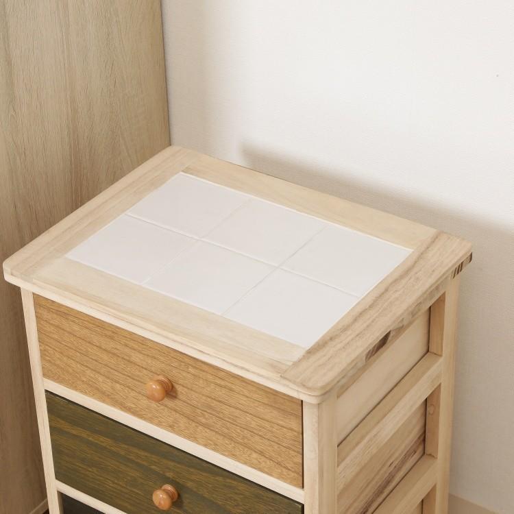 カラフル 桐製 マルチ 3段 ボックス 天面タイル 脚付 デザイン