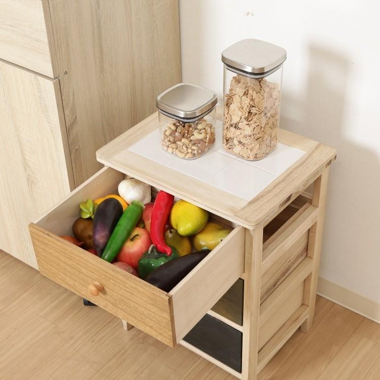 カラフル 桐製 マルチ 3段 ボックス 天面タイル 脚付 デザイン