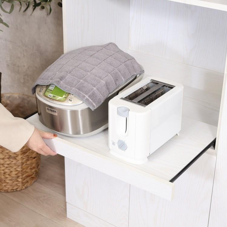 ワイド キッチンボード ハイタイプ 幅88.5cm レンジ台 食器棚 キッチン 収納 ガラス 戸棚 コンセント スライド棚 台所 ラック ボード ストック 家具 送料無料の画像