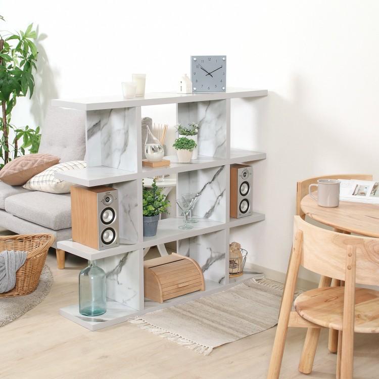 オープンシェルフ４段幅広　大理石柄　幅120ｃｍ×高さ108.5mm 大理石調 オープン シェルフ 4段 ワイド 幅120cm ディスプレイ