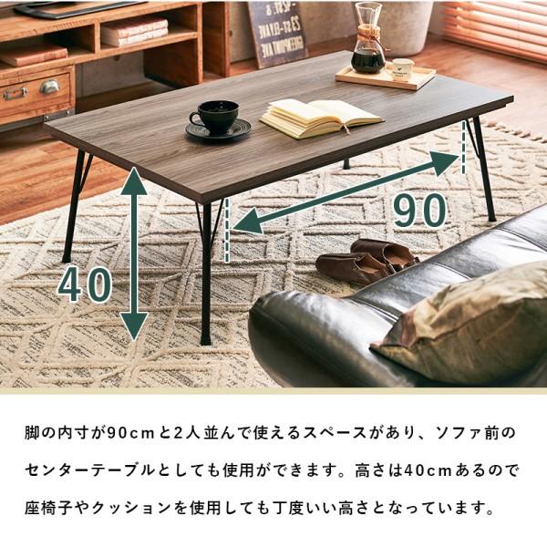 リビング こたつテーブル 幅115cm フラットヒーター スチール脚 手元