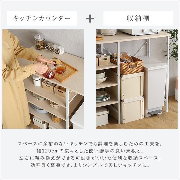 キッチンカウンター ごみ箱上収納 幅120cm キッチン ダストボックス 収納 カウンター レンジ台 ラック 可動棚 台所 家具 インテリア 送料無料の画像