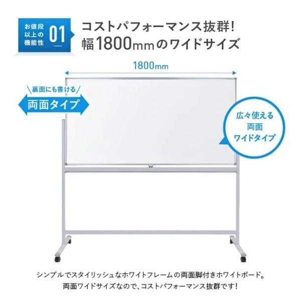 ホワイトボード 回転式 両面無地 幅180cm イレーザー2個付 ストッパー