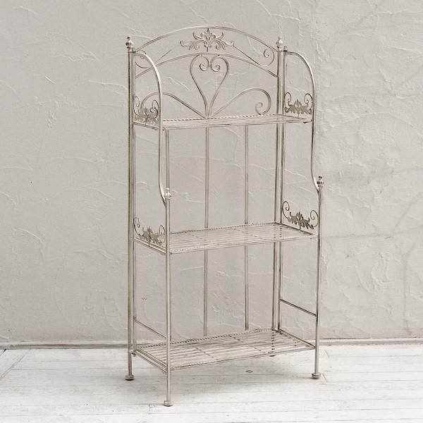 アイアン ラック 3段 アンティーク調 フラワー ホワイト フリー