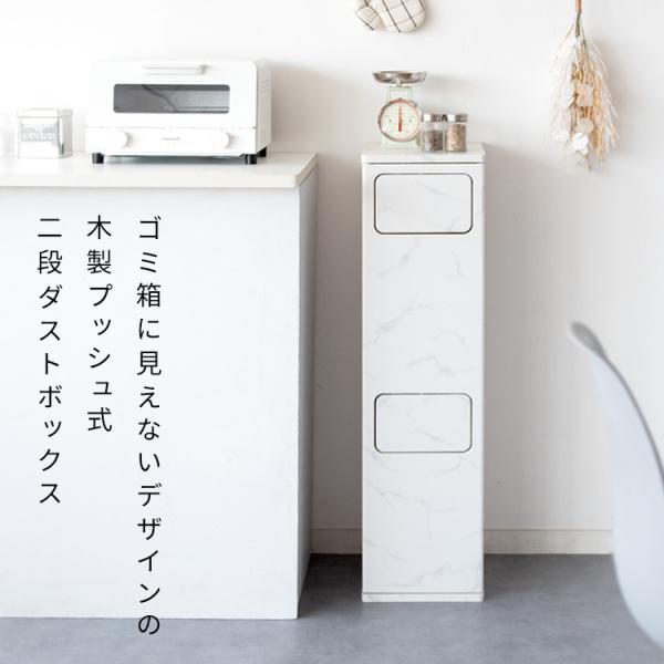 2段式 プッシュ扉 ダストボックス 各20L 幅25cm スリム ゴミ箱 2段