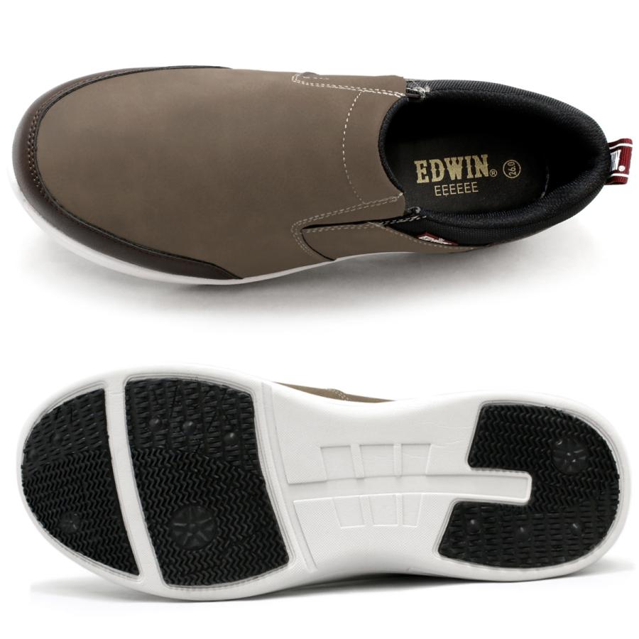 半裁×2 黒、茶 EDWIN（エドウィン） スニーカー 幅広 甲高 6E スリッポン メンズ 防水