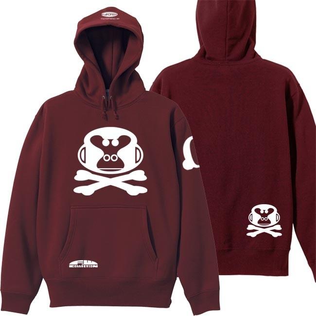 ドクロ おもしろ ゴリラ パーカー プルオーバー ごりドクロ S M L XL バーガンディー | 