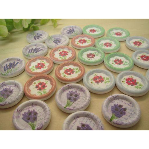 ウッドボタン、陶器風お花のデザイン25個セット : 手芸のfairylace