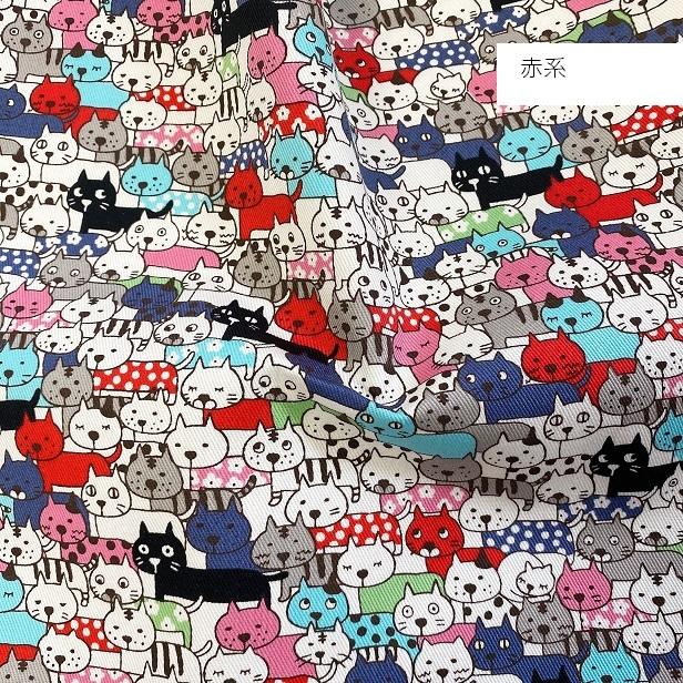 ツイル生地 下町のにゃんこ 密です！ 密集ネコ 猫 猫柄 にゃんこ柄