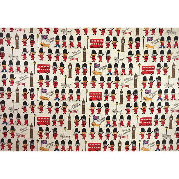 綿麻キャンバス生地 ネコ in London イギリス近衛兵 にゃんこ ロンドン